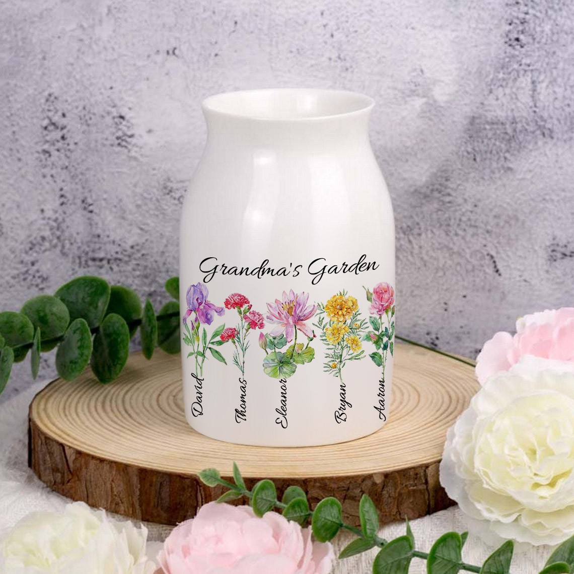 Personalized Grandma's Garden Flower Vase Mother's Day Gift