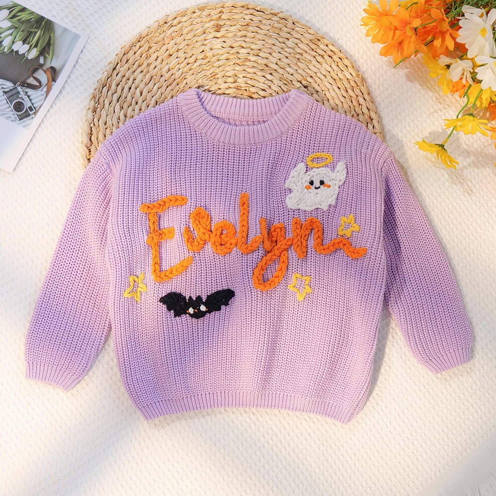 Happy Halloween Personalized Embroidered Name Baby Sweater