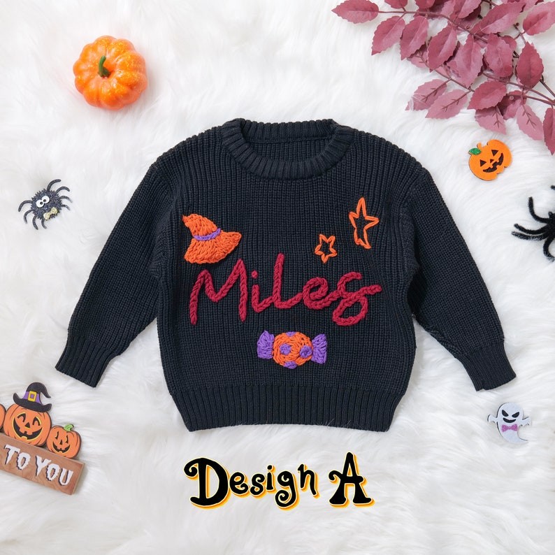 Happy Halloween Personalized Embroidered Name Baby Sweater