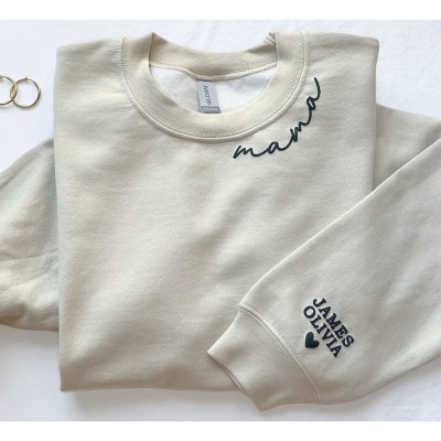 Personalized Mama Sweatshirt with Kid Names on Sleeve Mothers Day Gift