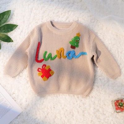 Christmas Embroidered Sweater for Babies/Toddlers with Rainbow Name